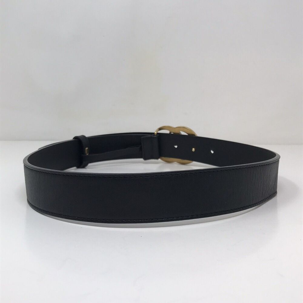 Gucci GG Marmont Thin Belt Black Leather Brass Double G Women Size 75/30 - Picture 9 of 14
